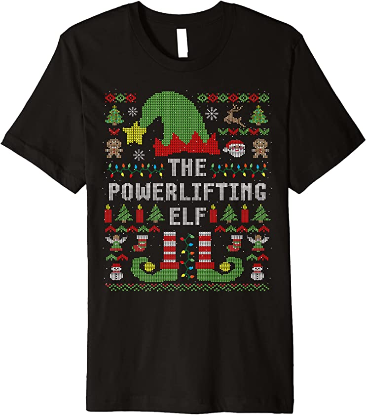 The Powerlifting Elf Ugly Christmas Matching Family Group Premium T-Shirt