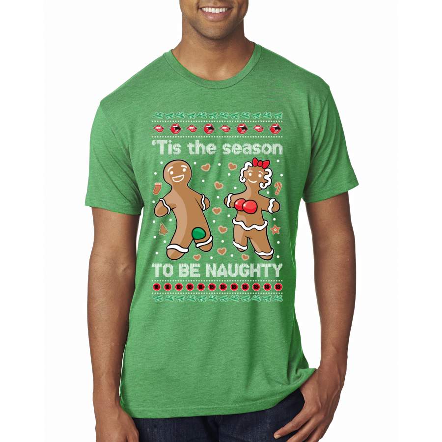 Tis Season to get Naughty Xmas Ugly Christmas Sweater Christmas Mens Premium Tri Blend T-Shirt