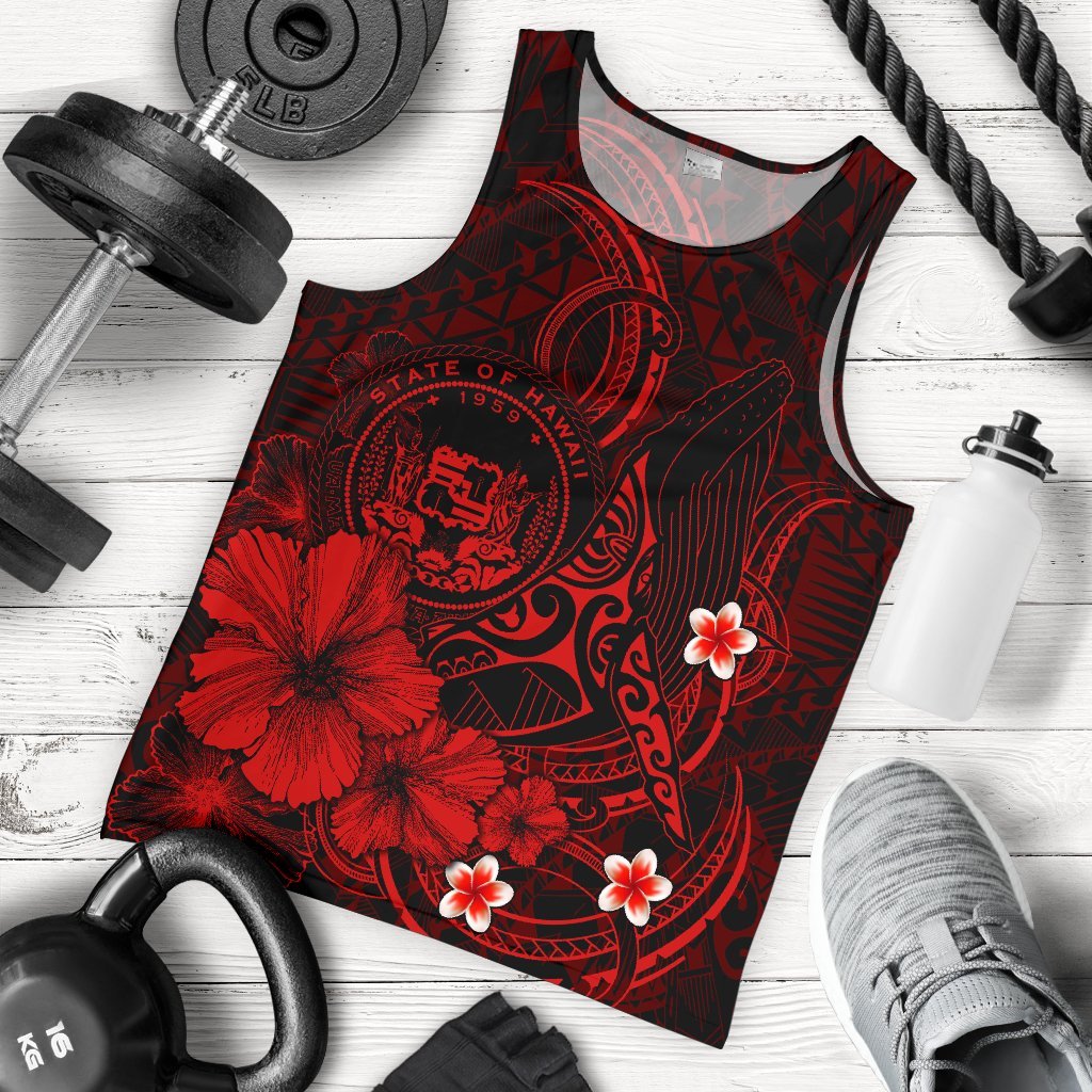 Polynesian Hawaii Men’S Tank Top – Humpback Whale With Hibiscus Red