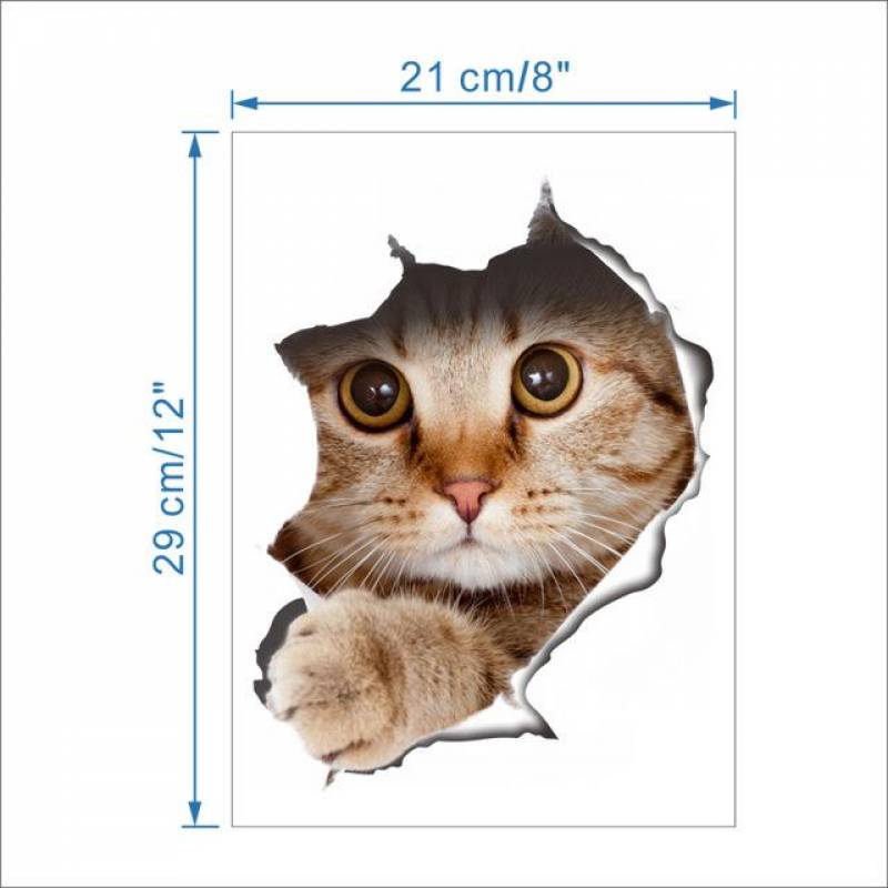 Vet Tech Love Animals 3D Effect Cats Toilet Switch Toilet Door Stickers Cartoon Refrigerator Wall