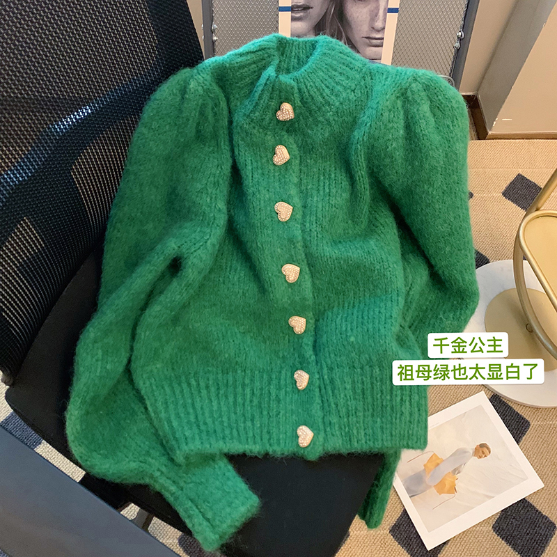 Circyy Green Knitted Cardigan Women Sweaters Fall Half High Collar Sweet Casual 2022 Korean Fashion Winter Clothes New Casual alx