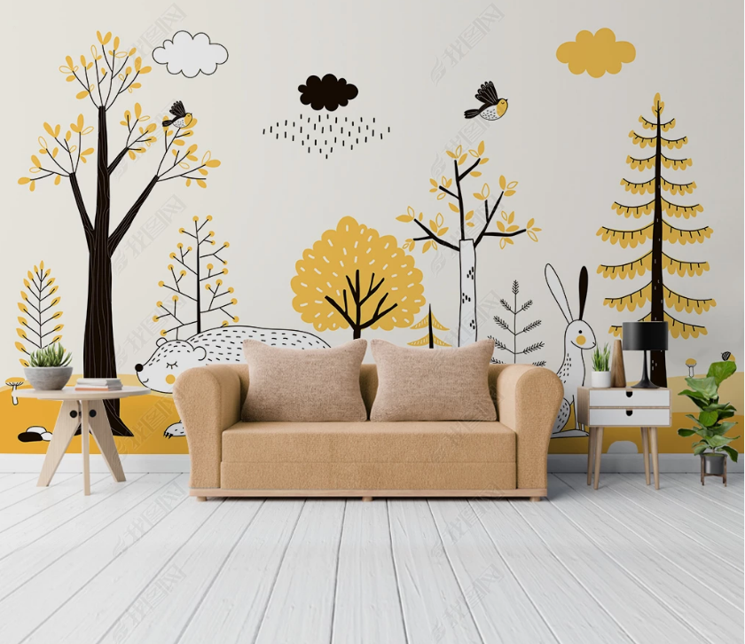 3D Hand Drawn Cartoon Forest Animal Wall Mural Wallpaper Lqh 66