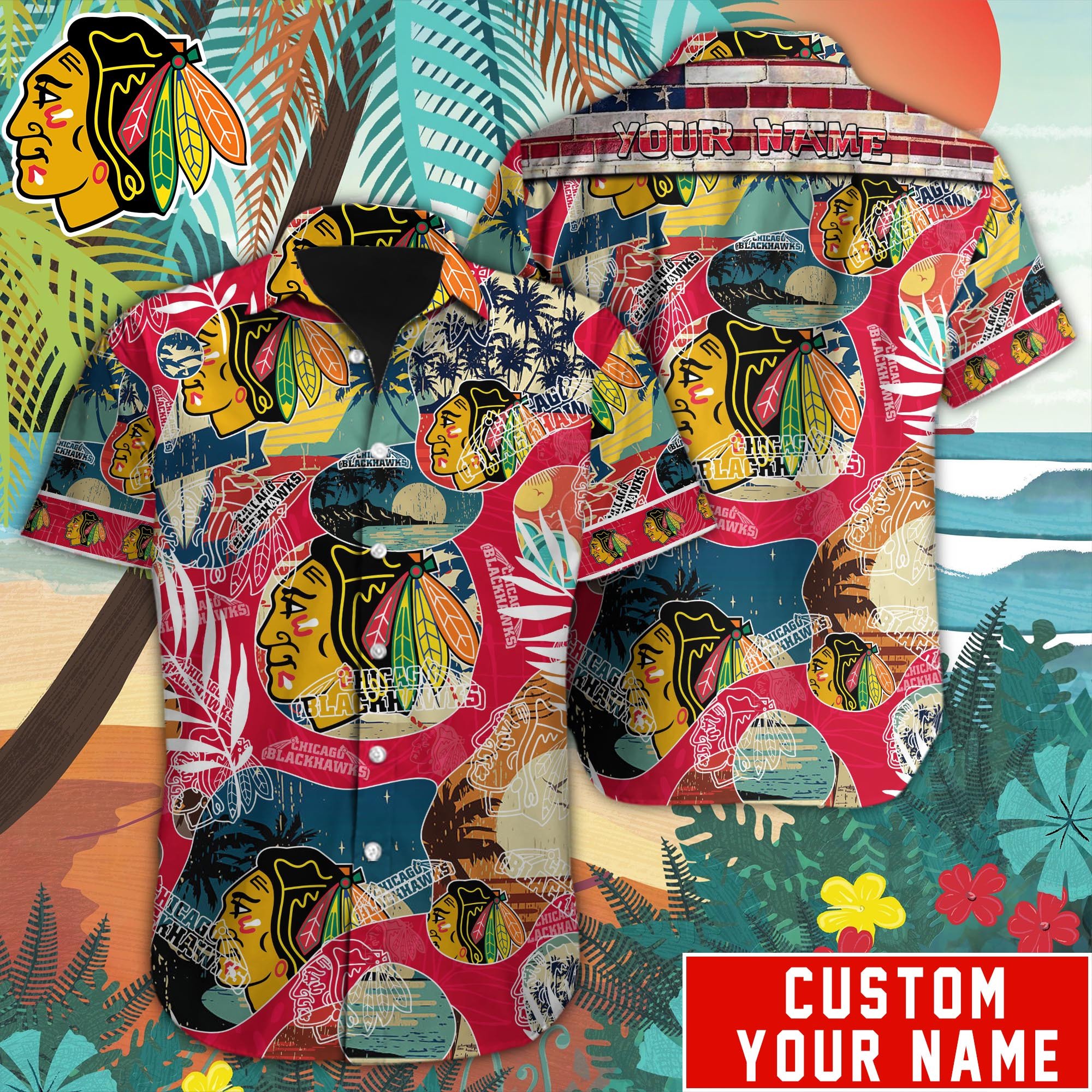 Chicago Blackhawks Custom Name Hawaiian Shirt M-38779