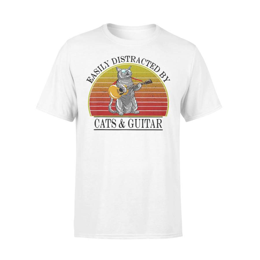 Easily Distracted By Cats And Guitar Vintage  T-shirt