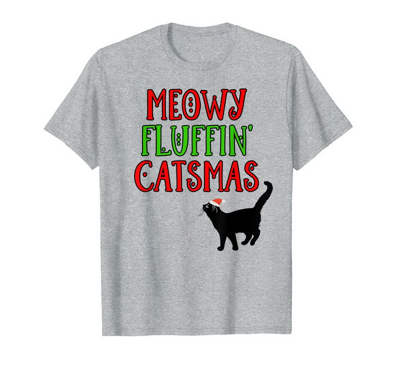 Meowy Fluffin Catsmas – Humorous Black Kitten Pun Kitty T-Shirt New