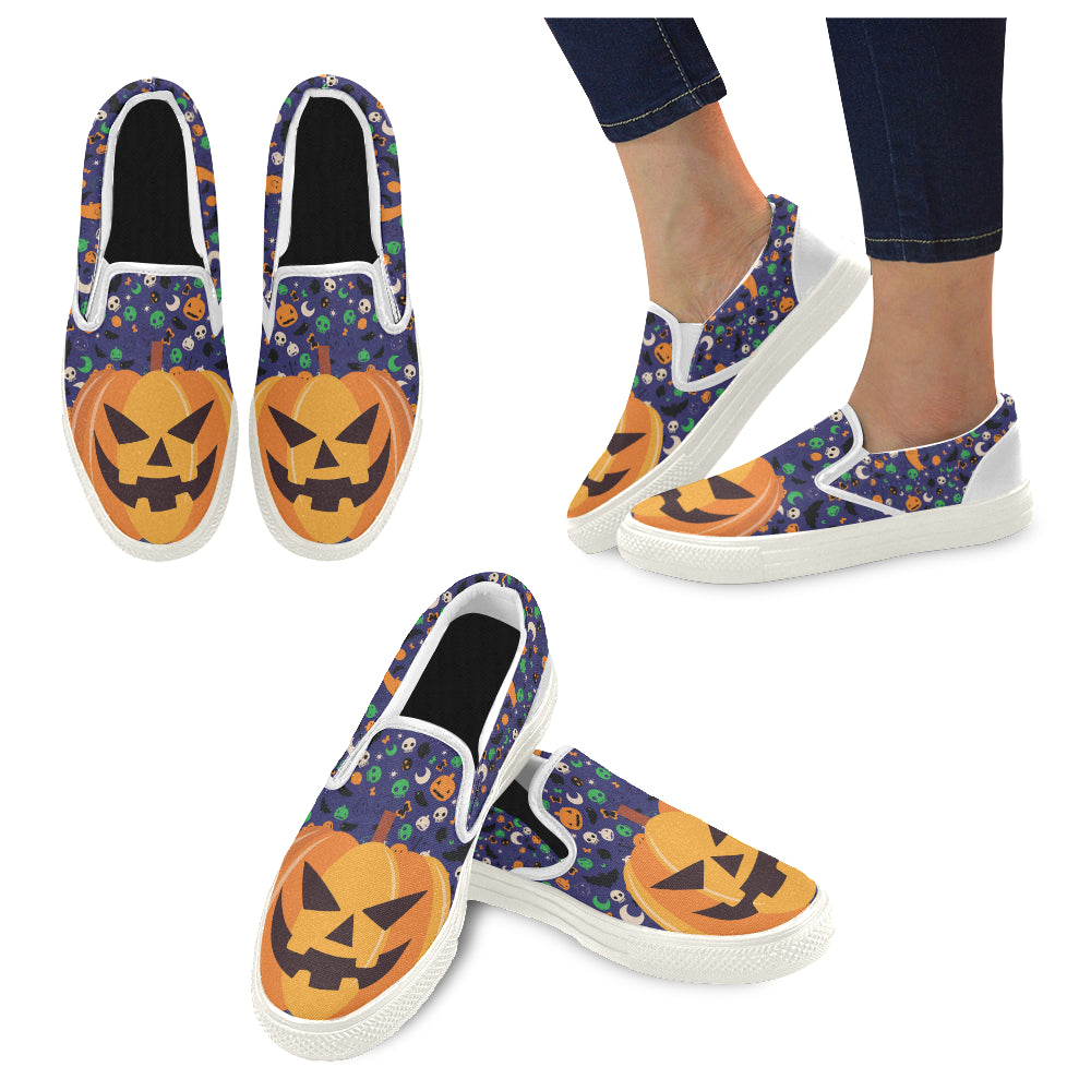 Pumpkin Halloween White Women’s Slip-on Canvas Shoes