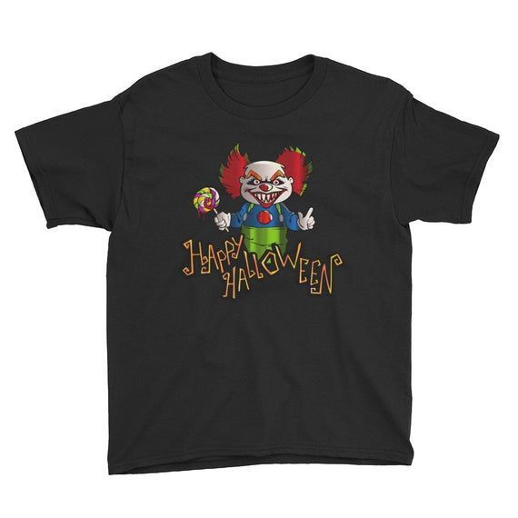 Happy Halloween Funny Evil Clown Eating Lollipop Candy Short Sleeve Shirt