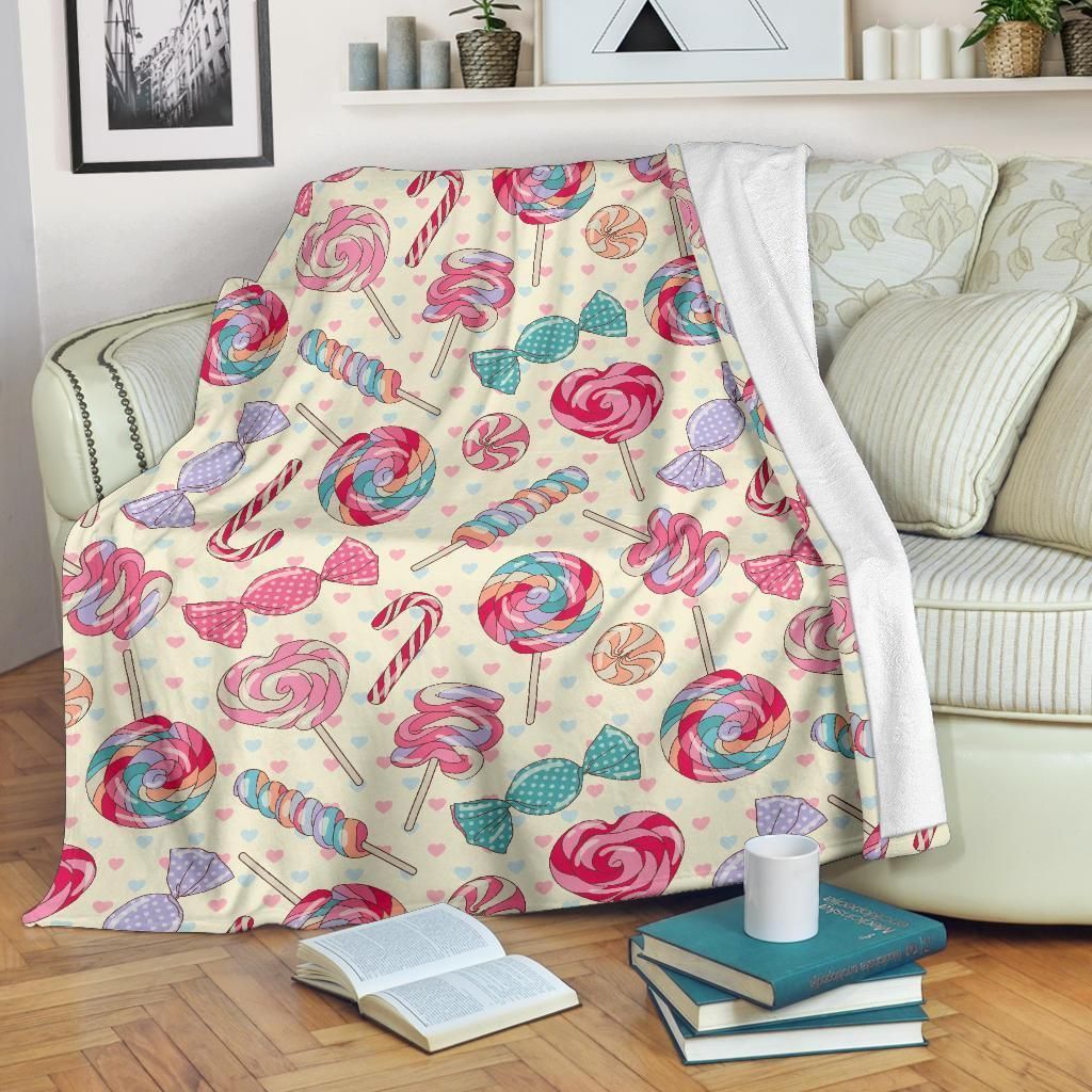 Candy Pattern Print Design White  Fleece Blanket