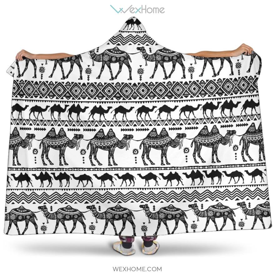 Camel Polynesian Tribal Pattern Hooded Blanket