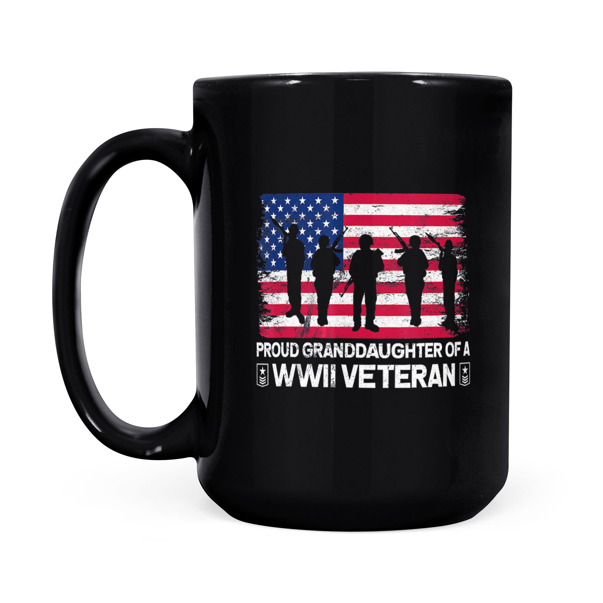 Proud Granddaughter Of A WWII Veteran American Flag – Black Mug