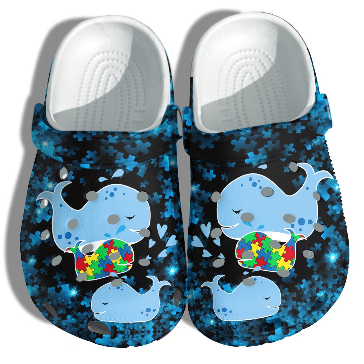 Whales Family Autism Awareness Crocs Shoes – Cute Whales Autism Puzzel Shoes Croc Clogs Gifts Women Daughter – Cr-Ne0035