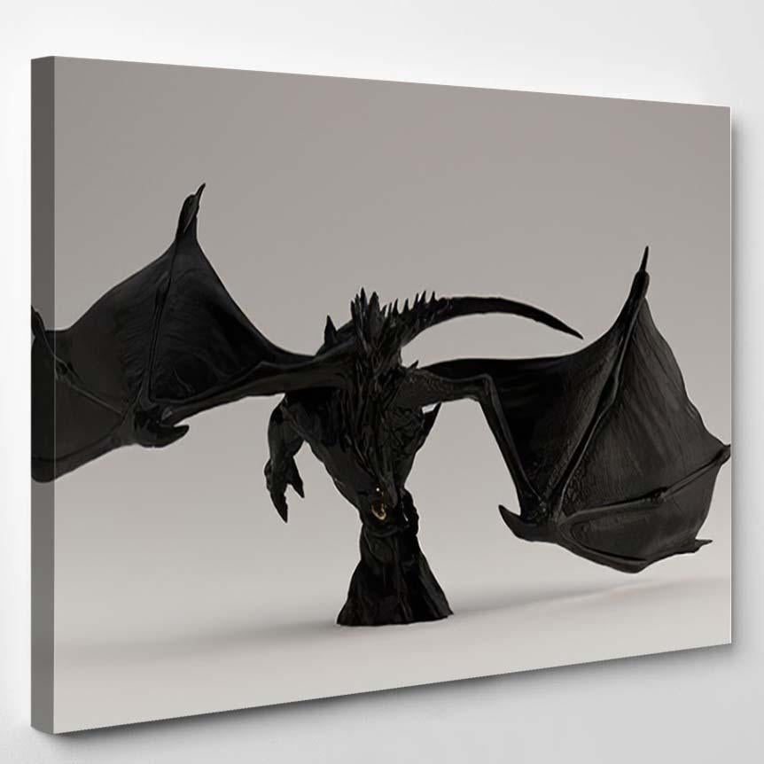 Black Horned Winged Dragon Gold Teeth – Dragon Animals Canvas Print