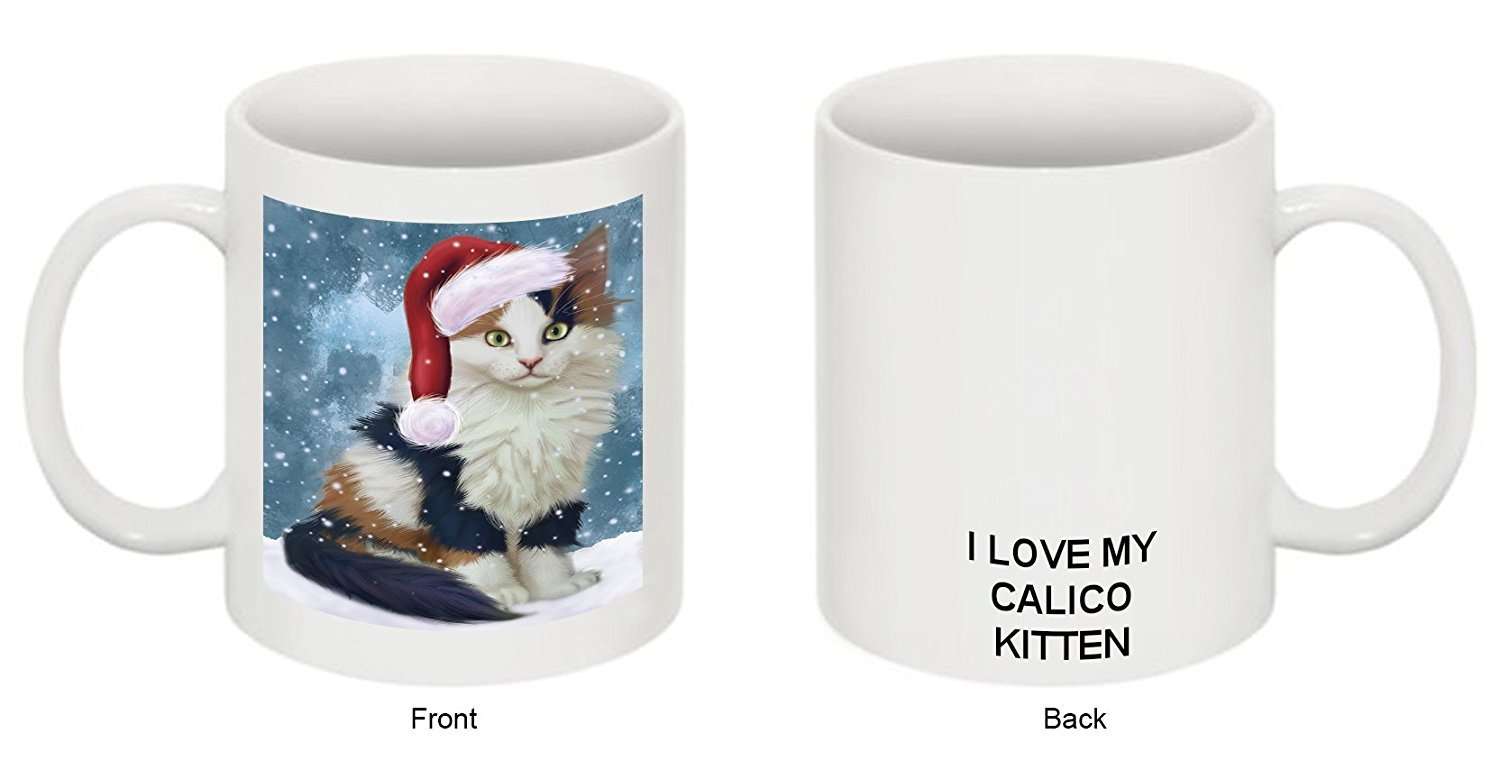 Let It Snow Happy Holidays Calico Kitten Christmas Mug Cmg0367