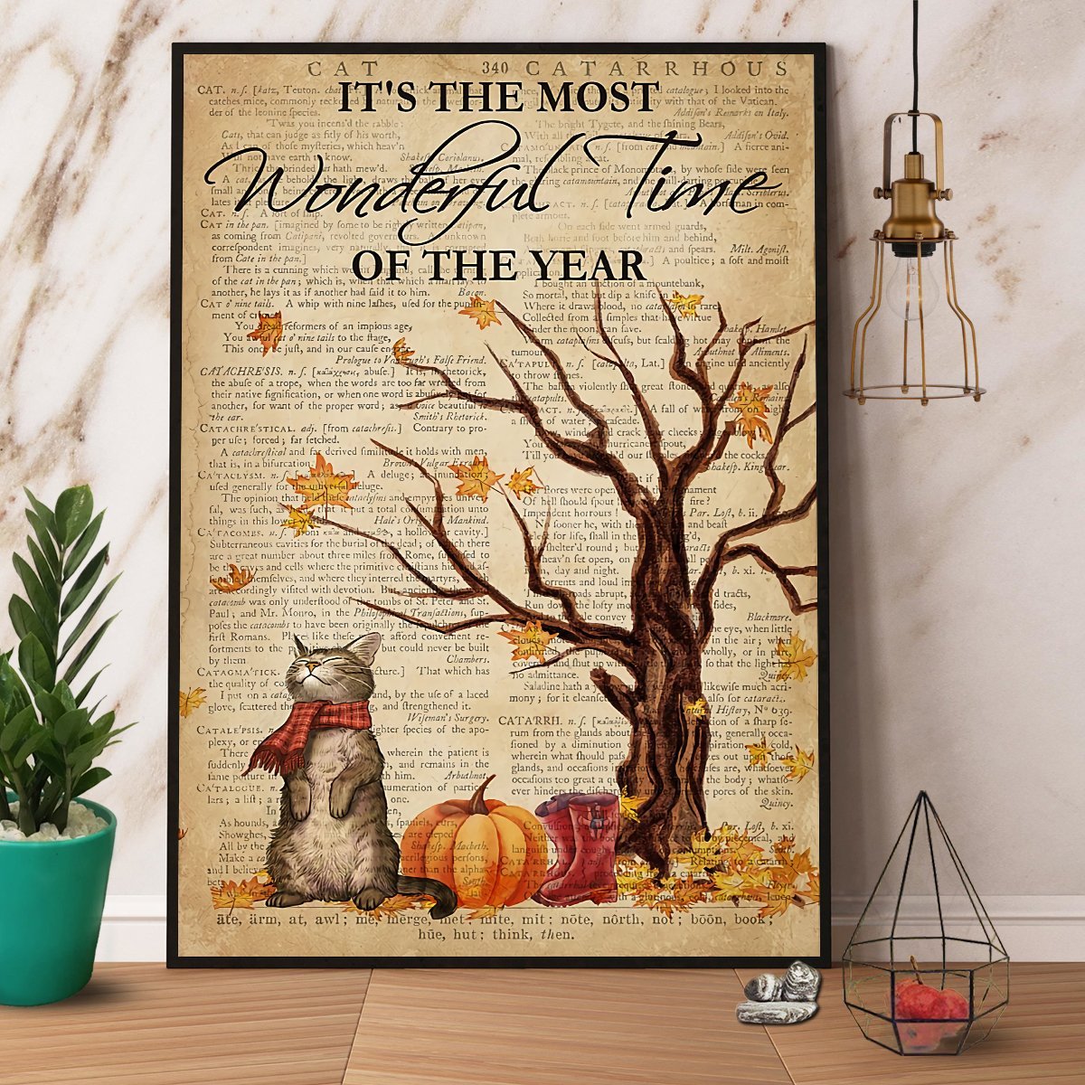 Vintage Cat Halloween It’S The Most Wonderful Time Of The Year Paper Poster No Frame  Matte Canvas Wall Decor