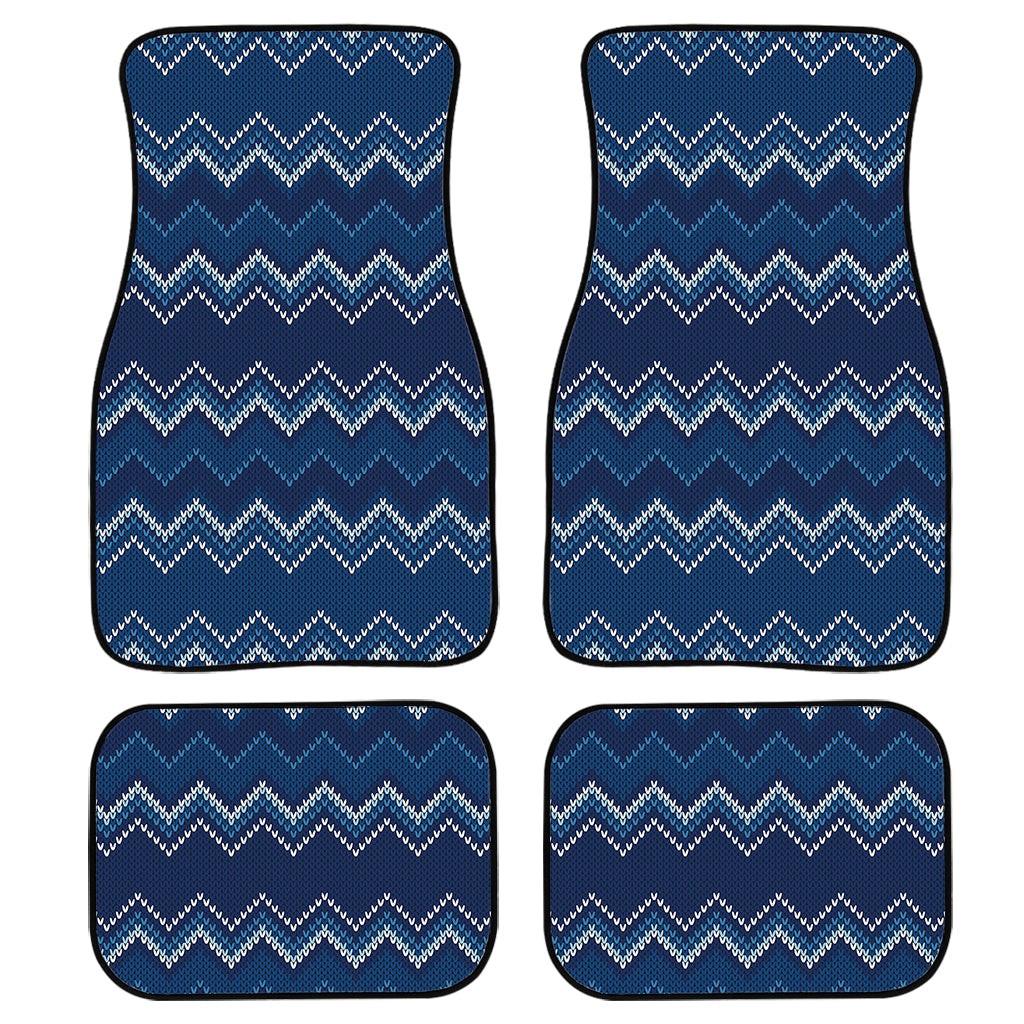 Blue Chevron Knitted Pattern Print Front And Back Car Floor Mats, Front Car Mat