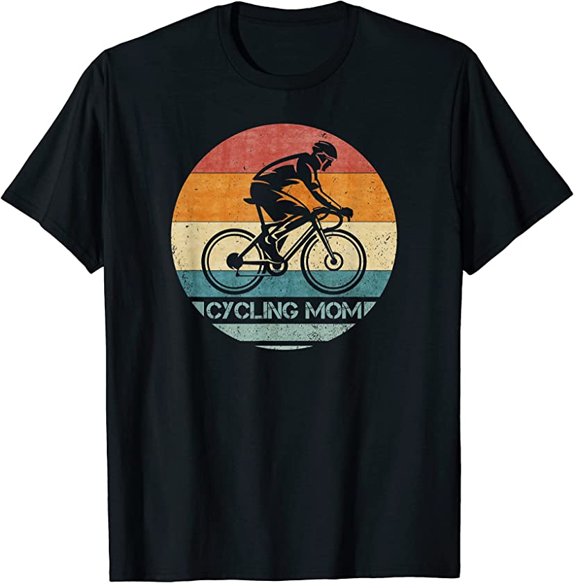 Vintage Retro Proud Cycling Mom Cyclist Silhouette Sunset T-Shirt