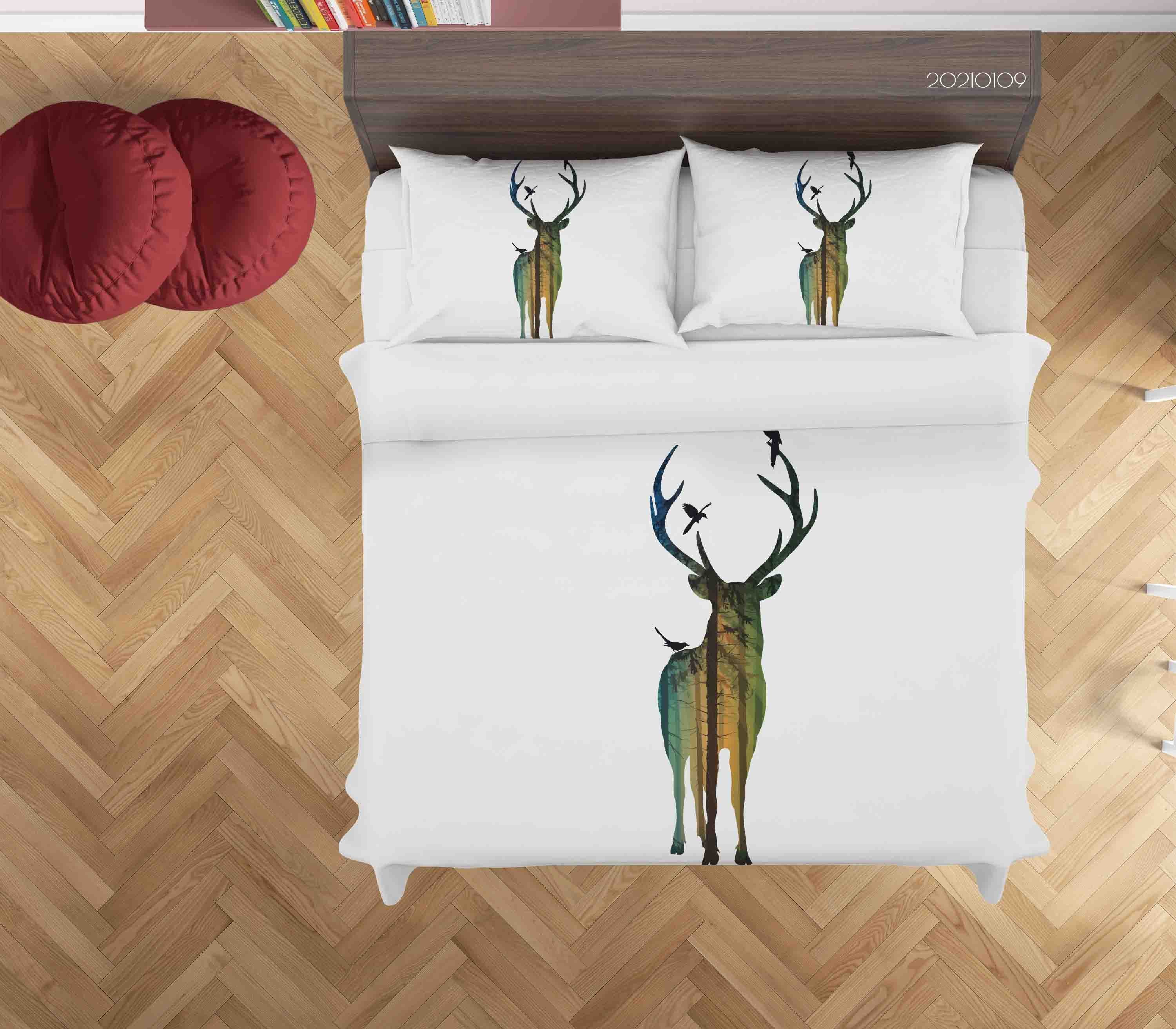 3D Cartoon Animal Elk Forest Bird Quilt Cover Set Bedding Set Duvet Cover Pillowcases 67 Lqh