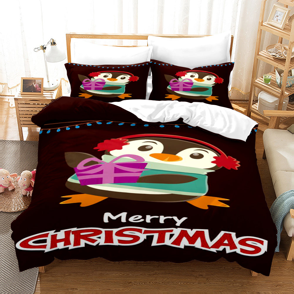 3D Christmas Penguin Gift Quilt Cover Set Bedding Set Duvet Cover Pillowcases A613 Lqh