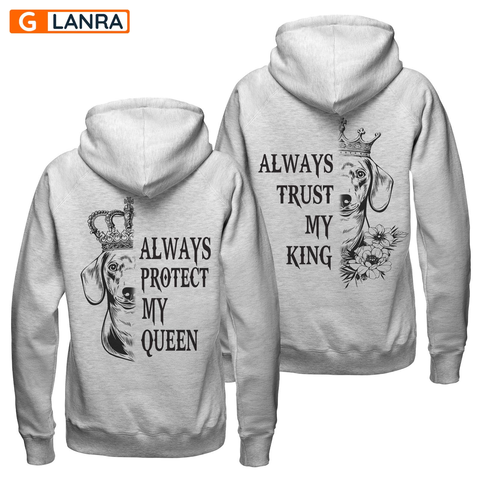 Always Protect My Queen Always Trust My King Hoodie, Dachshund Couple Hoodie, Dog Couple Hoodie, Husband Wife Hoodie, Unisex Sweater, Sweatshirt