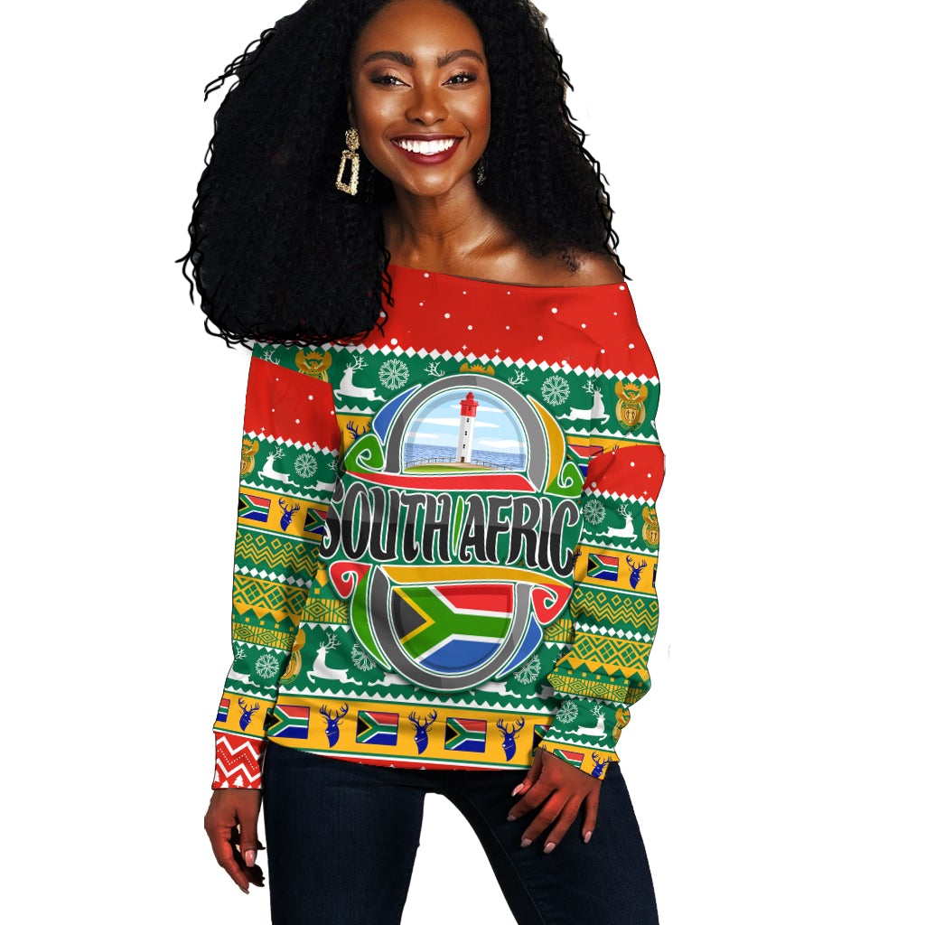 (Custom Personalised) South Africa Christmas Off Shoulder Sweater African Springbok Lt13