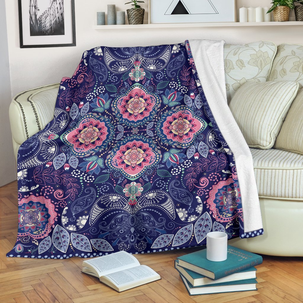 Ornamental Paisley Mandala Print Premium Blanket