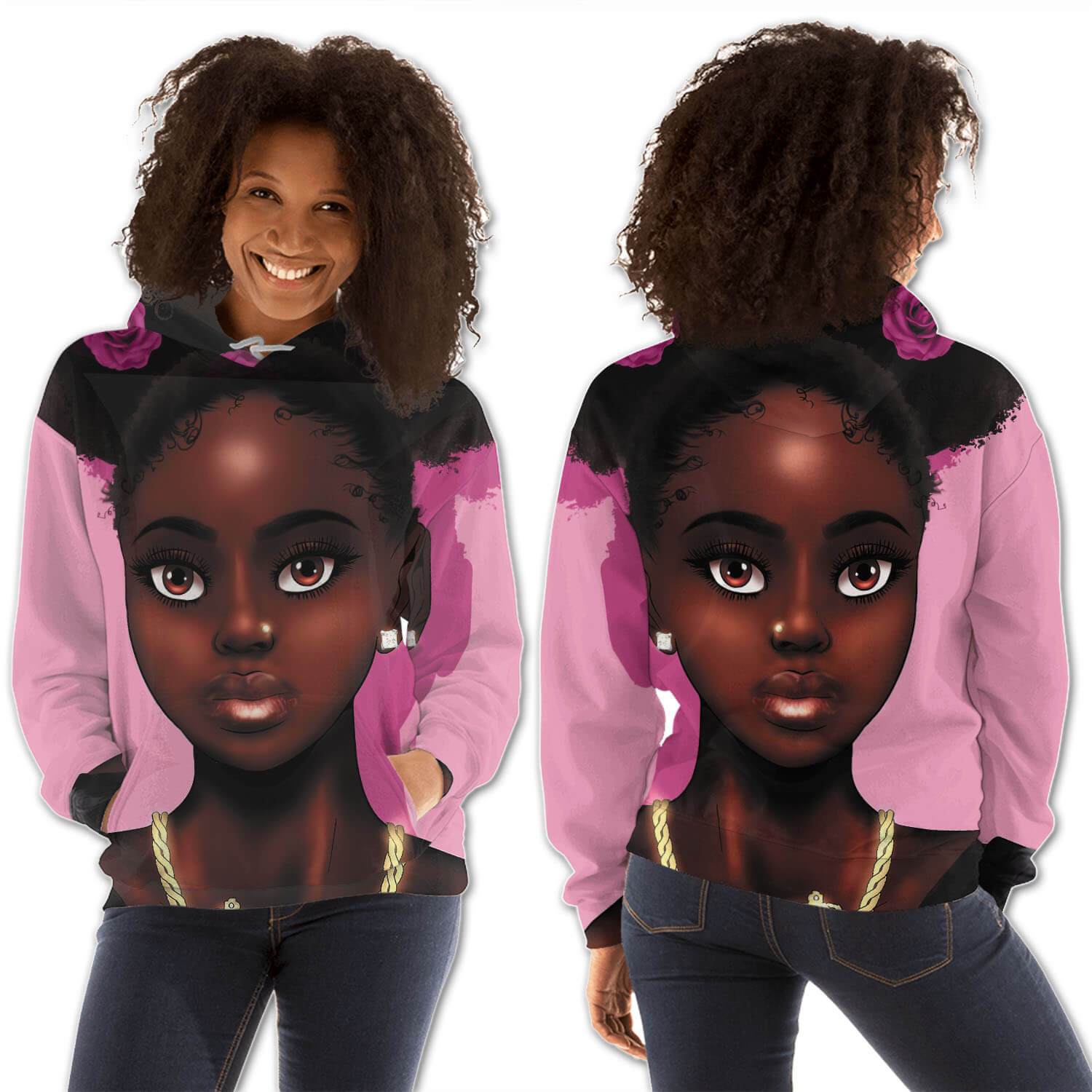 African American Hoodies Beautiful Black Girl All Over Print Womens Hooded Sweatshirt