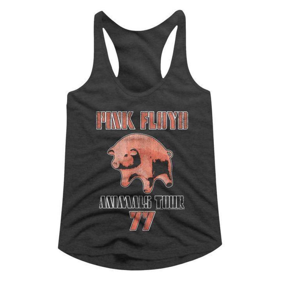 Pink Floyd Animals Tour ’77 Womens Racerback Tank Top Shirt Dark Gray Heather