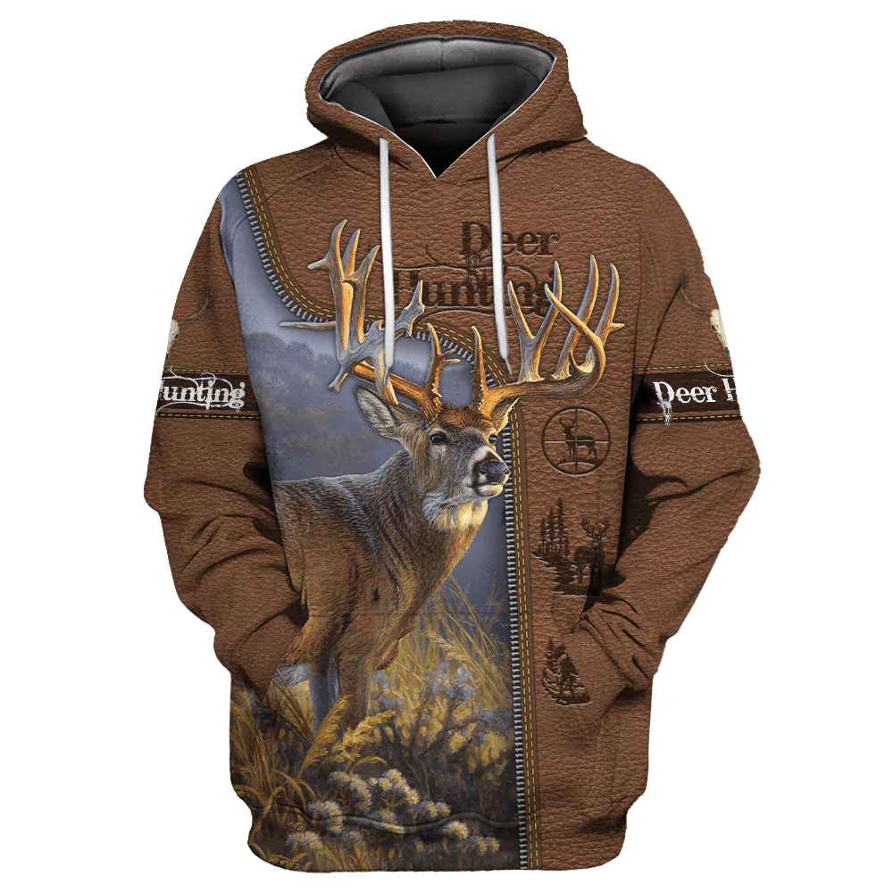 Deer Hunting Leather Pattern Hoodie, Target Out Hunter Hoodie, Hunter Hoodie For Dad Son