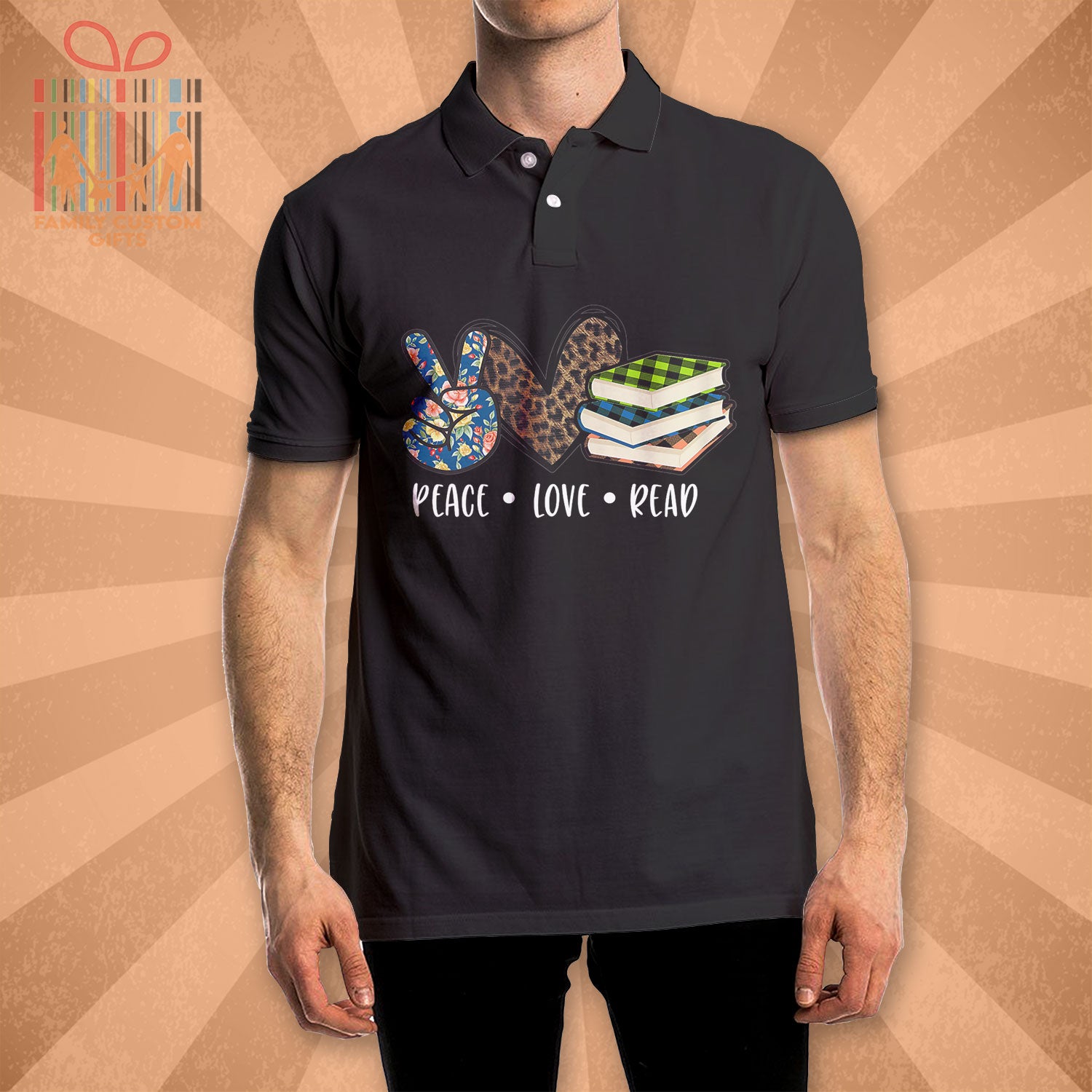 Custom Polo Shirts Peace Love Read Books Book Lover Polo Shirts For Women Men