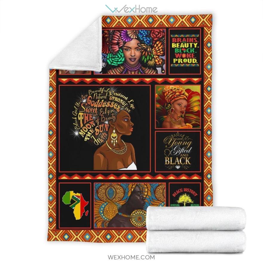 Brains Beauty Black Woke Proud African Girl Premium Blanket