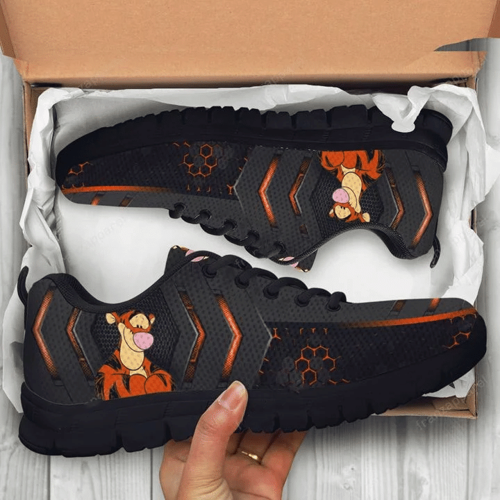 Tigger Winnie-the-Pooh Print Sneakers ver2, Women’s Sneakers, Handmade Crafted sneaker black Shoes birthday gift Fashion Fly Sneakers TL97