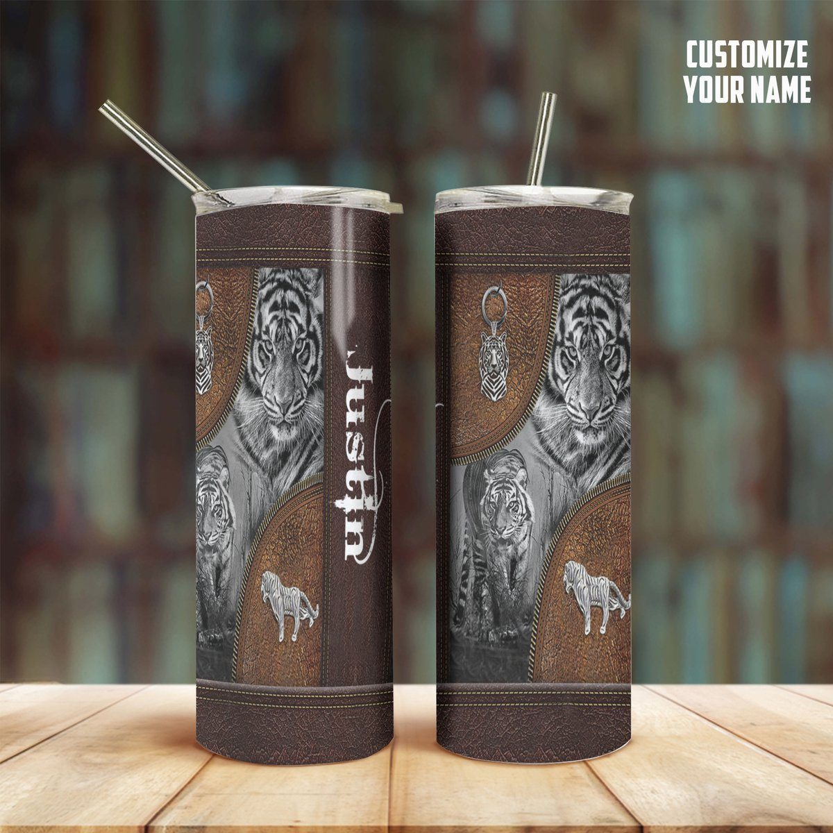 Gearhumans  Gearhuman 3D Tiger Leather Custom Name Tumbler