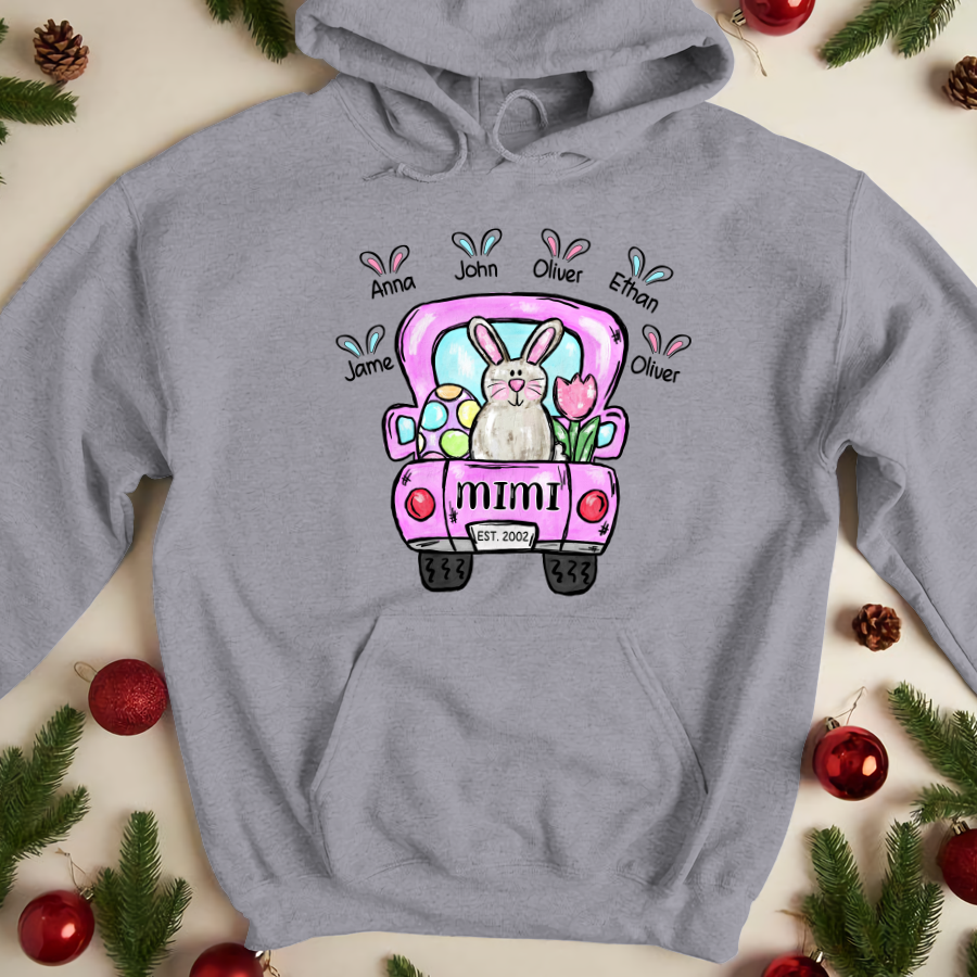 Personalized Mimi Est And Grandkids Truck Easter Bunny Hoodie