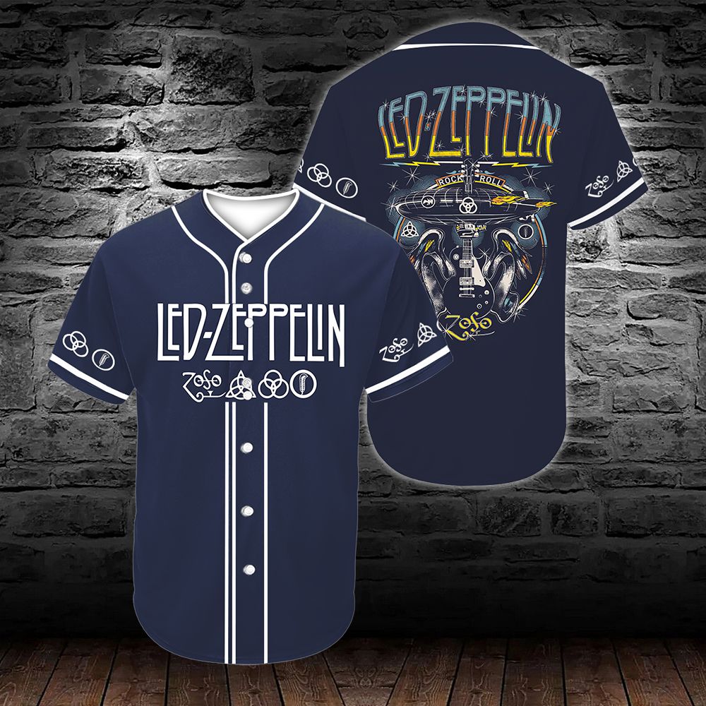 Band Ledzeppelin Blue Baseball Tee Jersey Shirt Personalized Custom Name Unisex Men Women