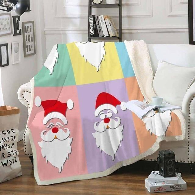 X-Mas Santa Colorful Square Colorful  Blanket Christmas Decoration Ideas