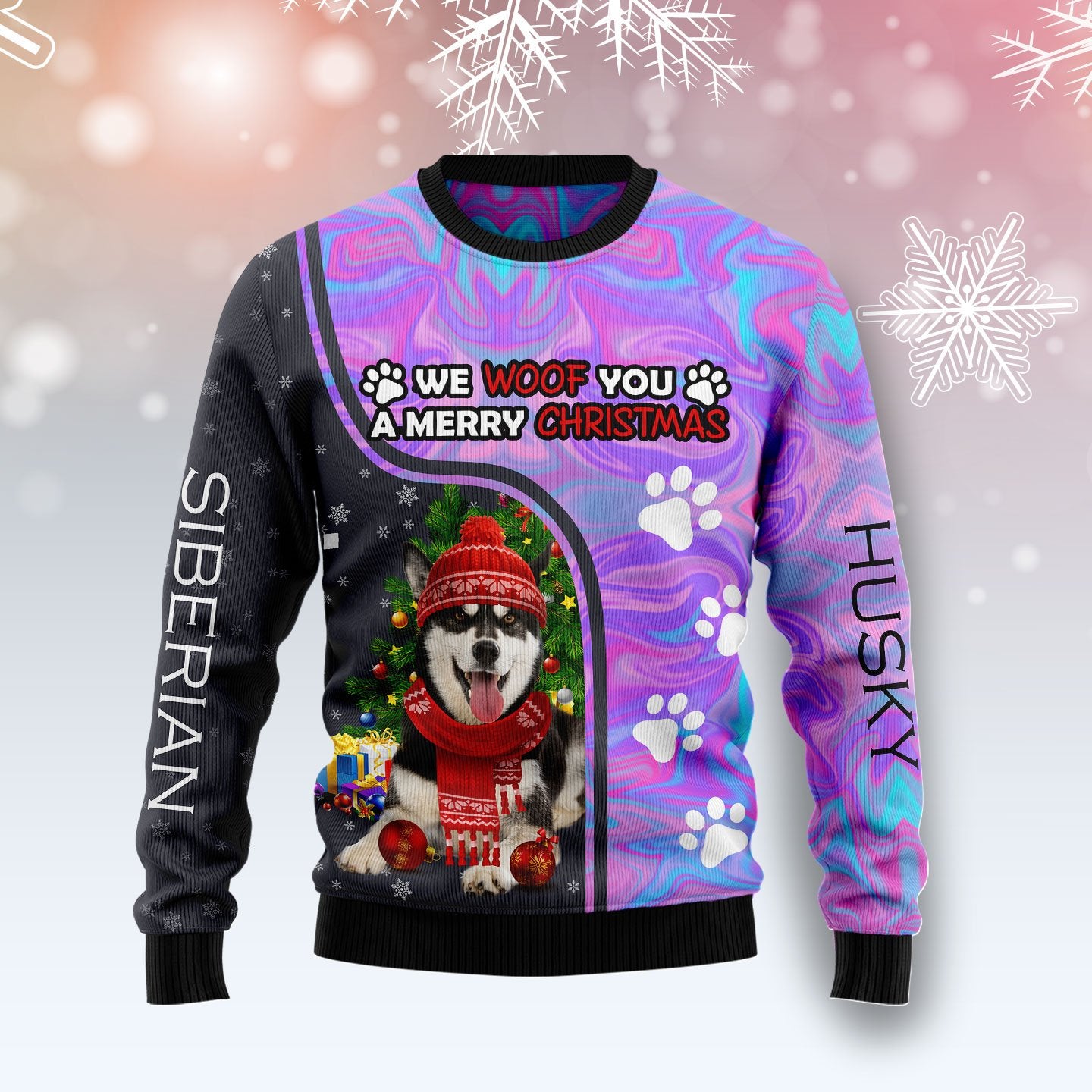 Siberian Husky Hologram Color Sweater, Ugly Christmas Sweater For Dog Lovers