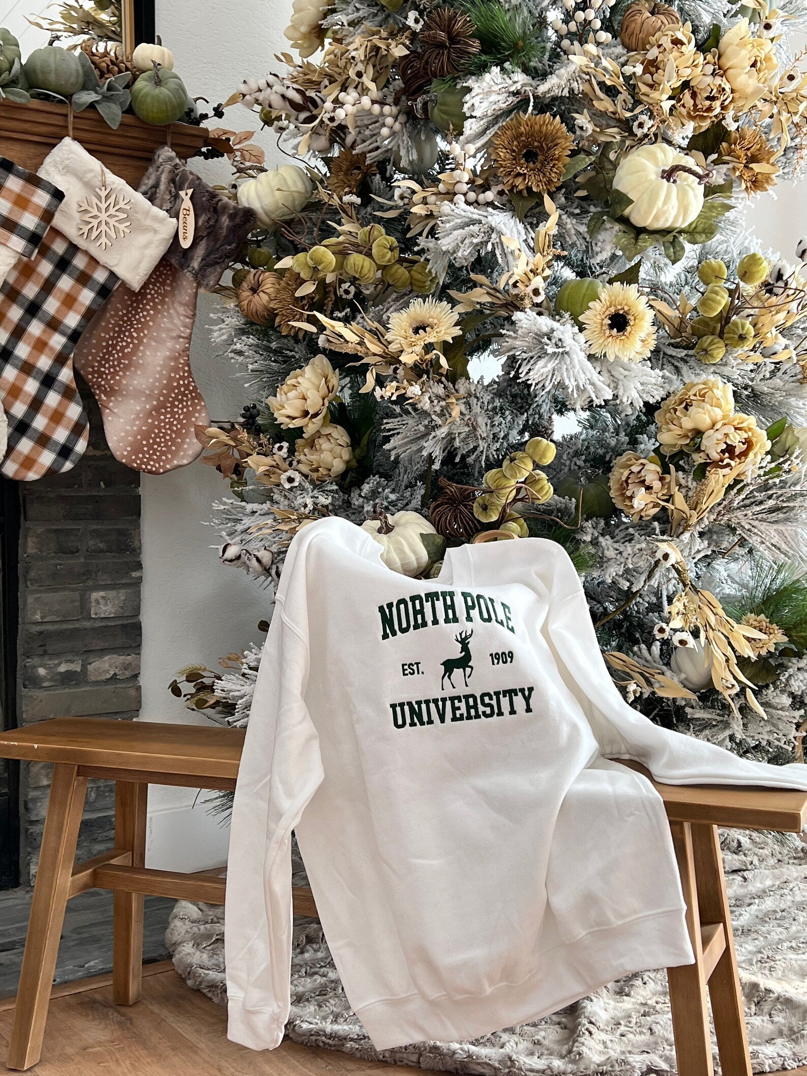 North Pole University Embroidered Halloween Sweatshirt 2D Crewneck Sweatshirt All Over Print Sweatshirt For Women Sweatshirt For Men Sws2801