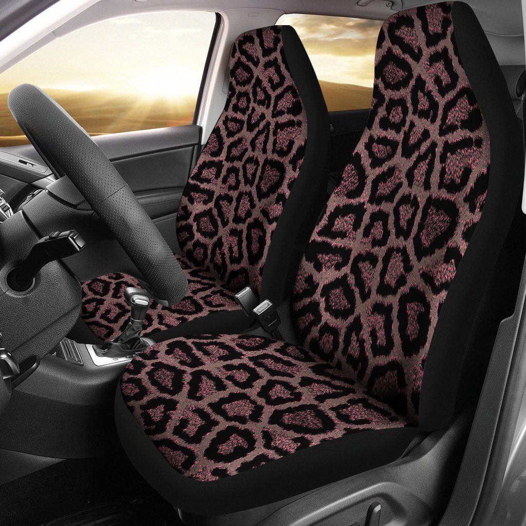 Brown Cheetah Leopard Pattern Print Seat Cover Car Seat Covers Set 2 Pc, Car Accessories Car Mats