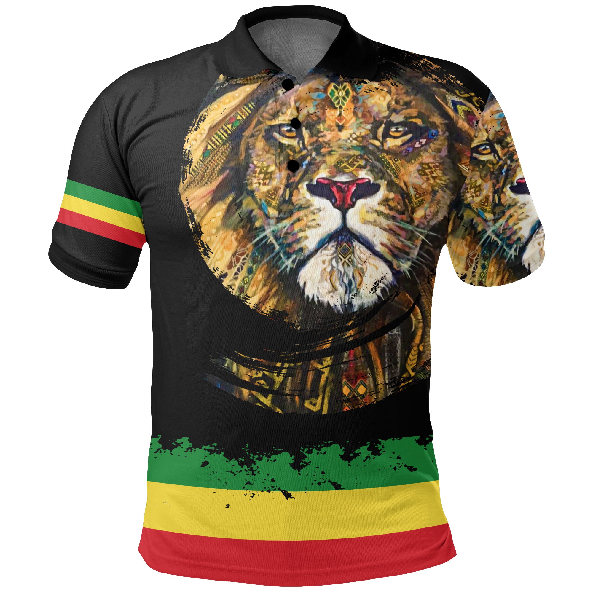 1stTheWorld Ethiopia Polo Shirt, Ethiopia Lion Addis Ababa Flag A10