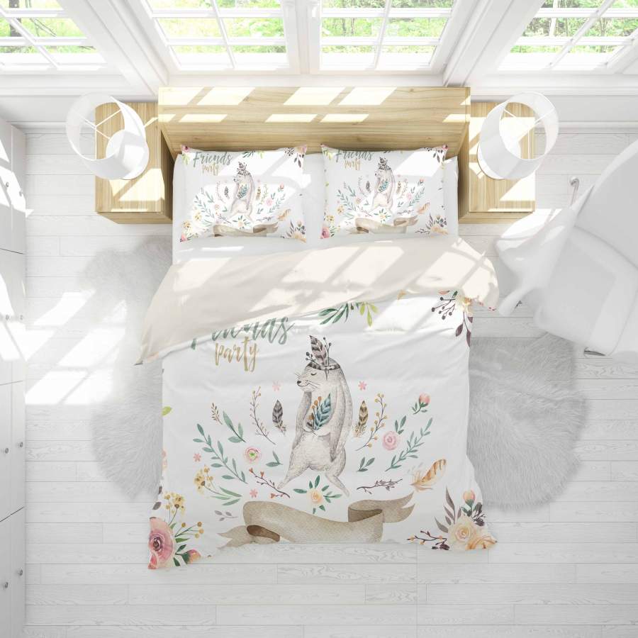 3D White Sloth Animal Floral Quilt Cover Set Bedding Set Pillowcases 01