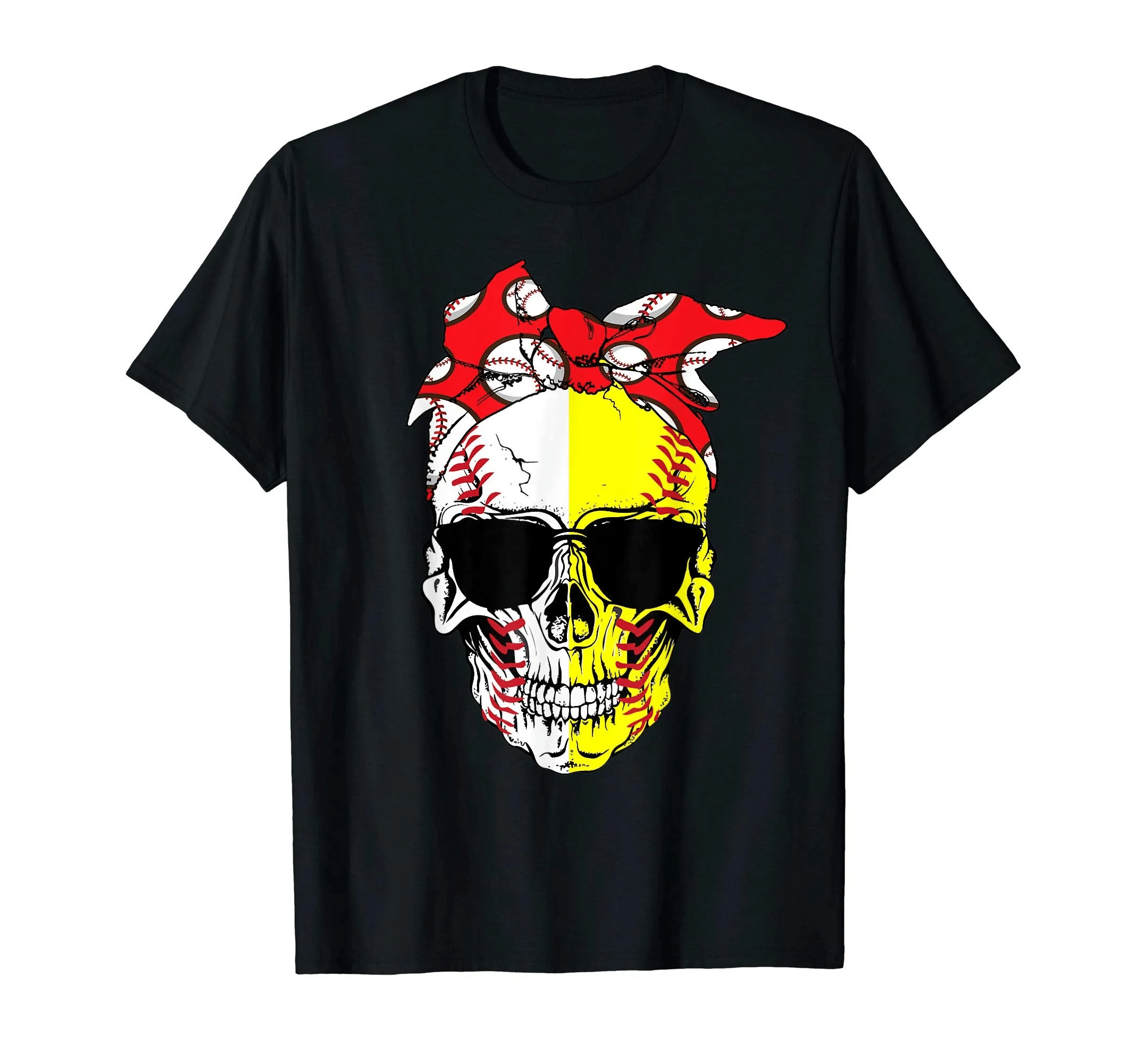 Skull With Red Bow Softball Baseball Tshirt For Women Gifts