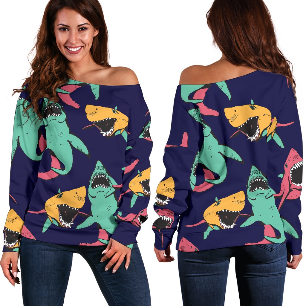 Shark Bite Pattern Off Shoulder Sweatshirt