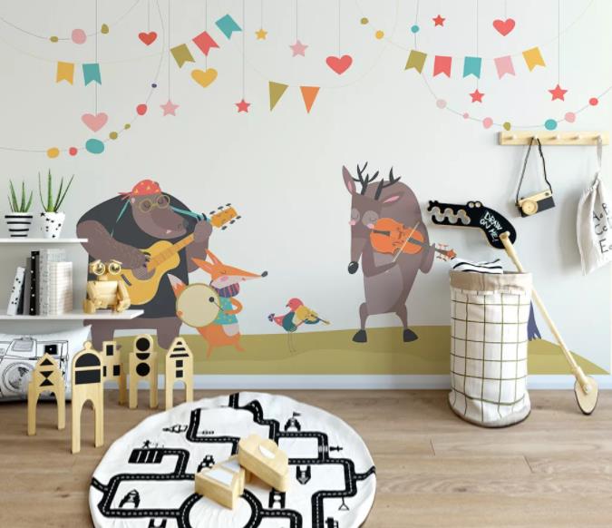 3D Cartoon Animal Party Wall Mural Wallpaper 180