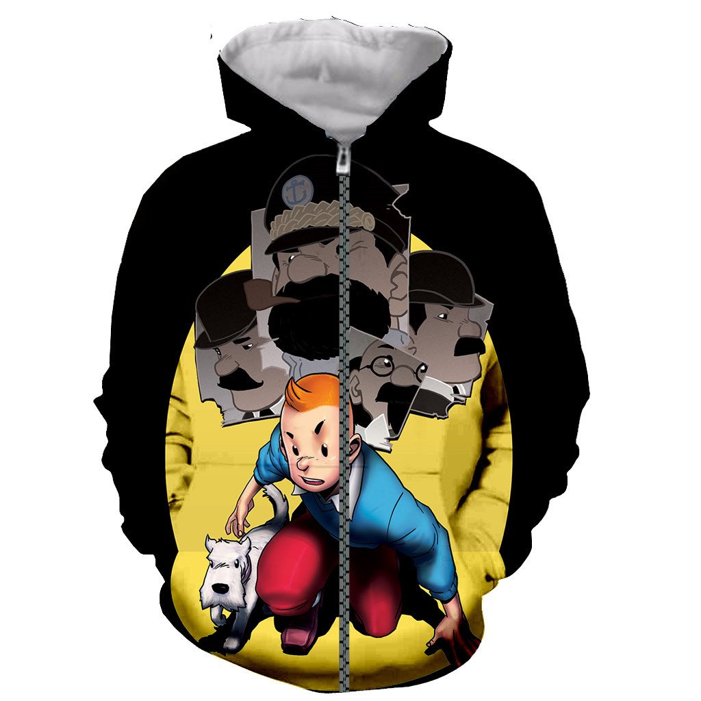 3D Printed The Adventures of Tintin Zip Up Hoodies