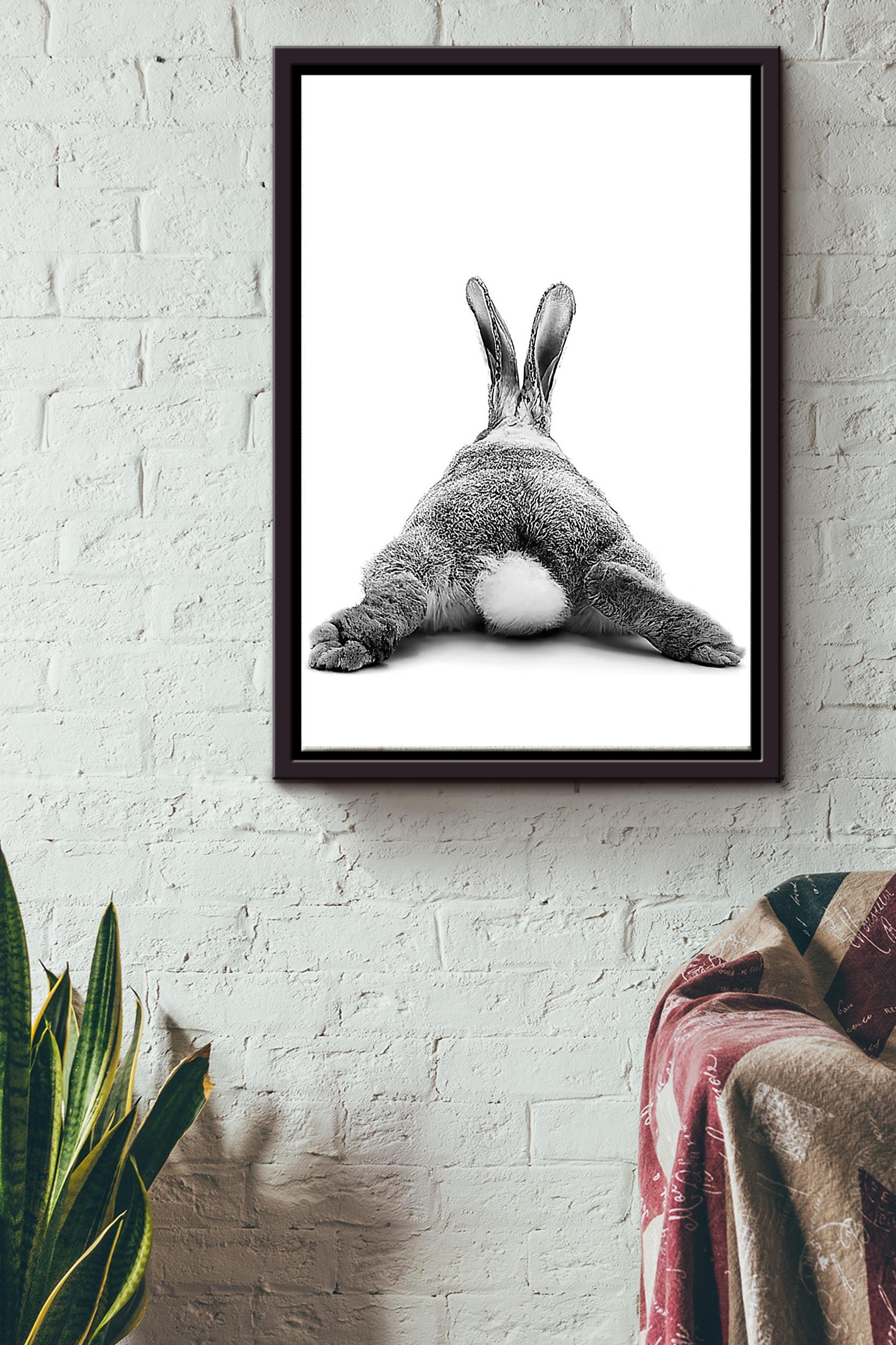 Cute Grey Rabbit Butt Poster Framed Matte Canvas