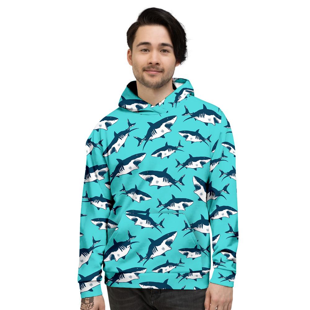 Shark Blue Print Pattern Men’S Hoodie