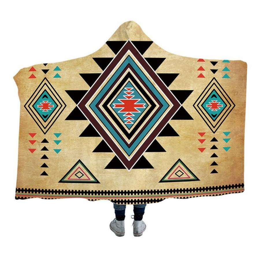 Native Geometric Tribal Hooded Blanket