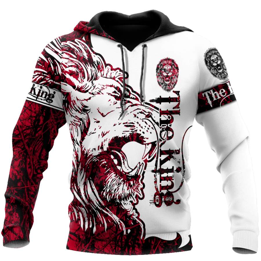 3D The Red Alpha King Lion Tattoo Over Printed Hoodie  TP