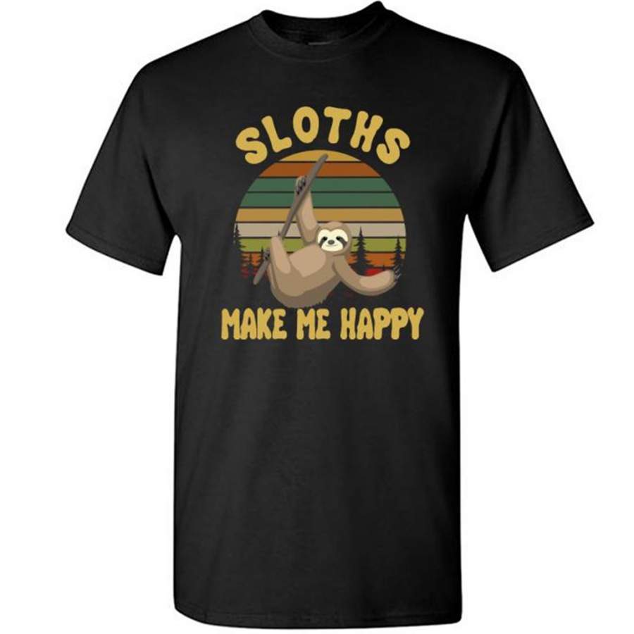 Sloths Make Me Happy, Retro Vintage Design – Gildan Short Sleeve Shirt