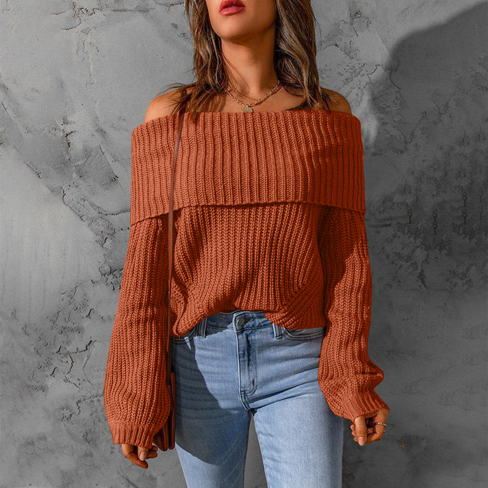 Women Sweater Pullovers Autumn Winter Loose Casual Solid Color Knitwear Tops Sexy Off The Shoulder Sweater Jumper For Women 2022 alx